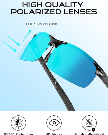 ATTCL Polarized Sunglasses Men Sports: UV Protection Anti Glare Wrap Around Lightweight Metal Driving Fishing Golf Running