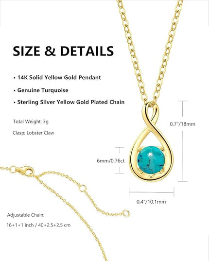 FANCIME 14K Solid Gold Birthstone Pendant with Sterling Silver Chain Infinity Gemstone Necklace Fine Jewelry Anniversary Birthday Christmas Gifts for Women Wife Her
