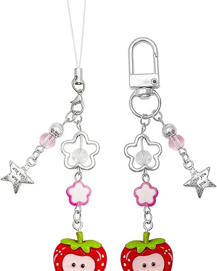 2PCS Cute Phone Charms Aesthetic Y2k Pink Guitar Strawberry Star Phone Straps Key Chains for Keys Bags Camera