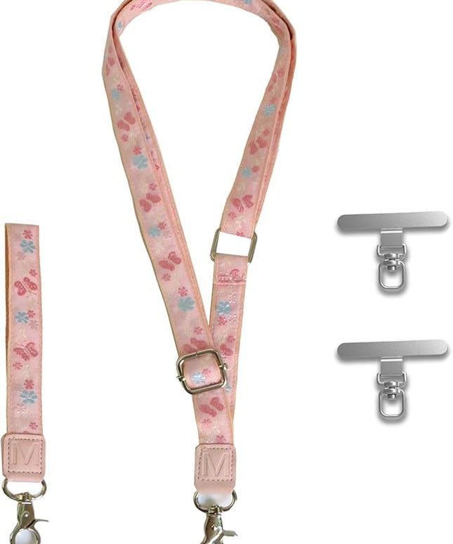 LEMEDE Wrist Keychain and Adjustable Phone Lanyard, Silver Hook Phone Crossbody Strap with 360° Rotating Phone Pads