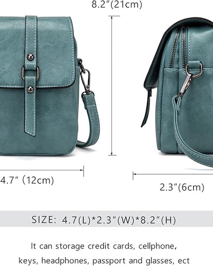 myfriday Vintage Crossbody Phone Bag for Women, Small PU Leather Shoulder Purse and Handbag with Tassel&Rivet Decoration