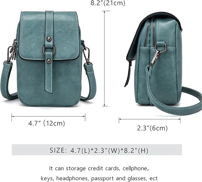 myfriday Vintage Crossbody Phone Bag for Women, Small PU Leather Shoulder Purse and Handbag with Tassel&Rivet Decoration