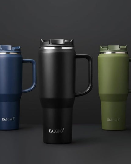 50 oz Tumbler with Handle, Insulated Tumblers with Lid and Straw, Large Metal Sports Water Bottle Jug, Thermal Stainless Steel Travel Coffee Mug Cup, Navy