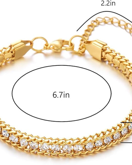 DASIQI Zirconia Tennis Bracelet for Women Hypoallergenic Gold Silver Titanium Steel Chains with Rainbow Stones, Pavé Sparkle | Everyday Luxury