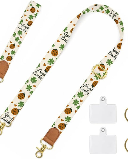 Cell Phone Lanyard Crossbody with Wrist Strap, Adjustable Lucky Ladybug Phone Lanyard Wrist for Phones, Car Keys, Wallet and ID Badge – Universal Set