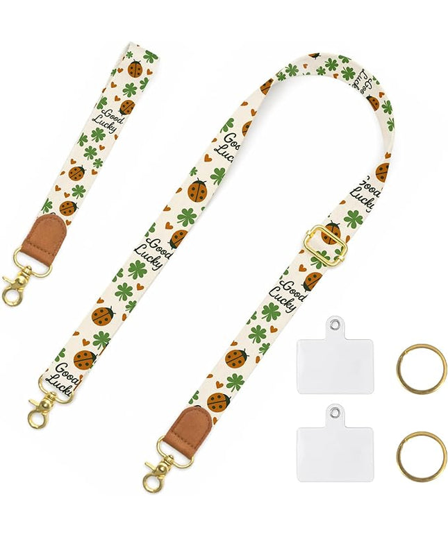 Cell Phone Lanyard Crossbody with Wrist Strap, Adjustable Lucky Ladybug Phone Lanyard Wrist for Phones, Car Keys, Wallet and ID Badge – Universal Set
