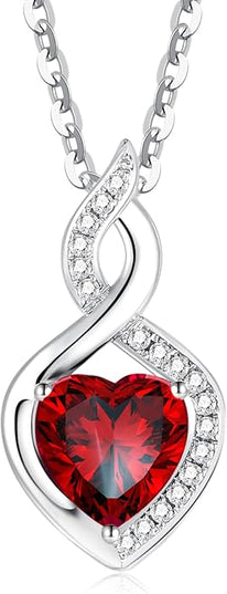 FANCIME 14K Solid White Gold Heart Birthstone Necklace with Diamond Pendent Birthday Gifts for Mom Women, Sterling Silver Chain 16" + 2" Extender