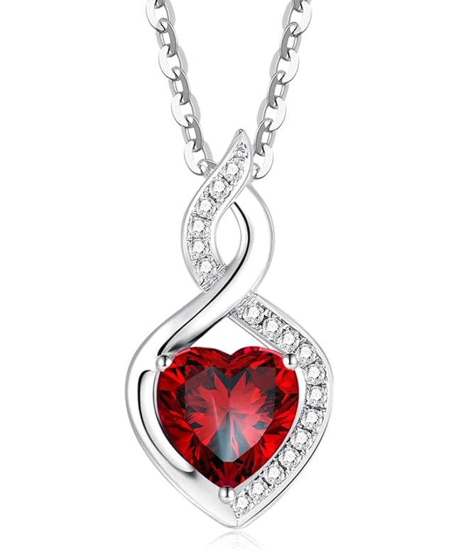 FANCIME 14K Solid White Gold Heart Birthstone Necklace with Diamond Pendent Birthday Gifts for Mom Women, Sterling Silver Chain 16" + 2" Extender