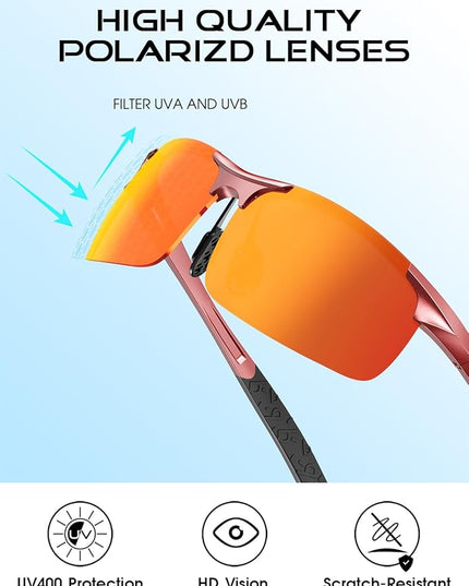 ATTCL Polarized Sunglasses Men Sports: UV Protection Anti Glare Wrap Around Lightweight Metal Driving Fishing Golf Running