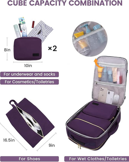 LOVEVOOK 40L Travel Backpack for Women & Men, Airline Approved Carry On Luggage with 3 Packing Cubes, TSA Overnight Bags, Waterproof Personal Item Bag, Weekender Essentials Backpacks fits 17" Laptop