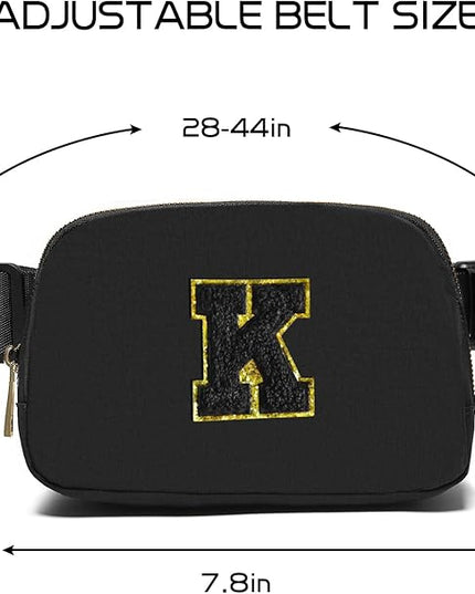 Gitus Belt Bag Fanny Pack Crossbody Bags with Initial Letter Patch Gifts for Wife Older Women Mother Coworker Bridesmaid Anniversary Travel Gifts Beach Gifts (Black-K)