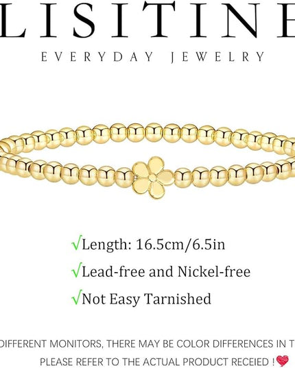 Gold Bracelets for Women 14K Gold Beaded Bracelets Stackable Bracelets for Women Gold Charm Bracelet Non Tarnish Gold Jewelry for Women Trendy