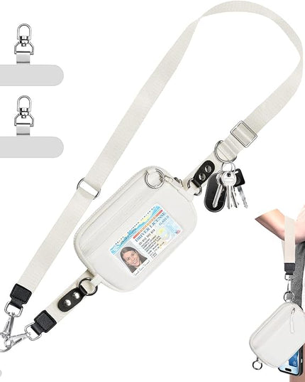 Clip and Go Strap for Phone with Wallet Crossbody Phone Lanyard Adjustable and Detachable RFID Wristlet Wallet with ID Window and Zipper, Cream