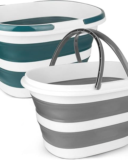 Collapsible Mop Bucket with Handle for Cleaning, 16L(4.2 Gallon) Silicone Square Mopping Bucket for Windows Cleaning or Car Washing, Cleaning Supplies Organizer Plastic Bucket for Storage, 2 Pack