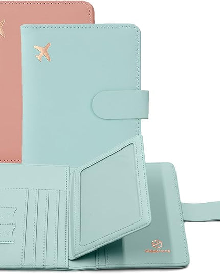 Melsbrinna Passport Holder,Passport Holder Card Slots,Cute Passport cover for Women/Men,Waterproof Rfid Blocking Travel Wallet (Pink Aqua green)