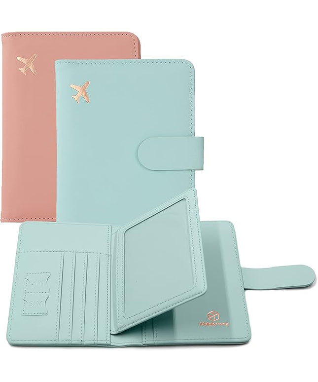 Melsbrinna Passport Holder,Passport Holder Card Slots,Cute Passport cover for Women/Men,Waterproof Rfid Blocking Travel Wallet (Pink Aqua green)