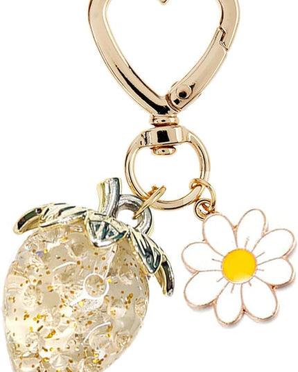 Agromusk Cute Strawberry Keychain,Bag Charms,Kawaii Heart Flower Daisy Key chains Accessories Decor for Girls Purse Gift