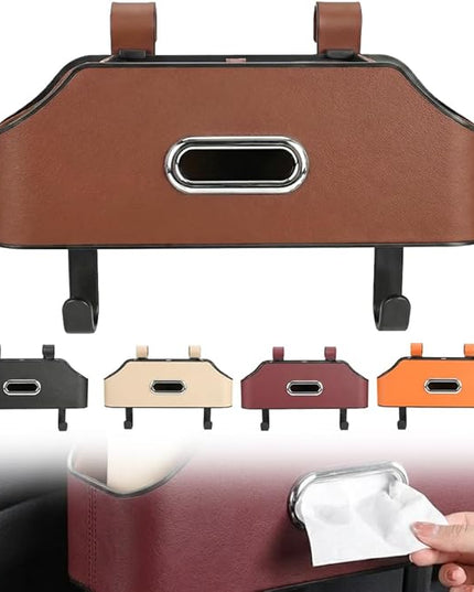 3-in-1 Car Backseat Organizer, 2026 Multifunctional Car Back Seat Storage Organize Box with Cup Holder Tissue Box, for Hold Phones, Snacks, Drinks, Handbags (Brown)