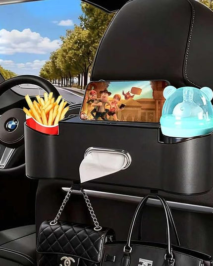 2Pack Car Backseat Organizer for Kids & Travelers - 4 in 1 Multifunctional Car Seat Back Storage with Cup Holder, Tissue Box, Snack/Handbag Holder - Nappa Leather Universal Fit for SUV/Van(Black)