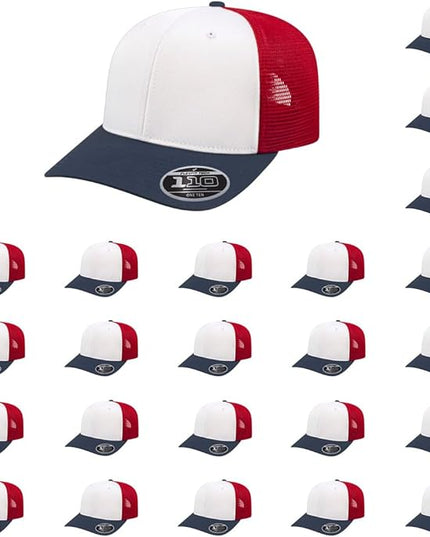 Cap America i8502 Flexfit 110 Premium Mid Profile 6-Panel Mesh Back Trucker Cap Hat w/UV Guard & Adjustable Snapback