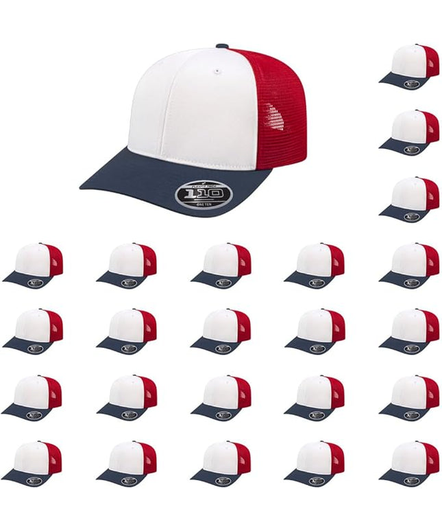 Cap America i8502 Flexfit 110 Premium Mid Profile 6-Panel Mesh Back Trucker Cap Hat w/UV Guard & Adjustable Snapback