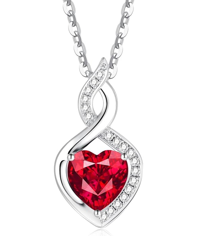 FANCIME 14K Solid White Gold Heart Birthstone Necklace with Diamond Pendent Birthday Gifts for Mom Women, Sterling Silver Chain 16" + 2" Extender