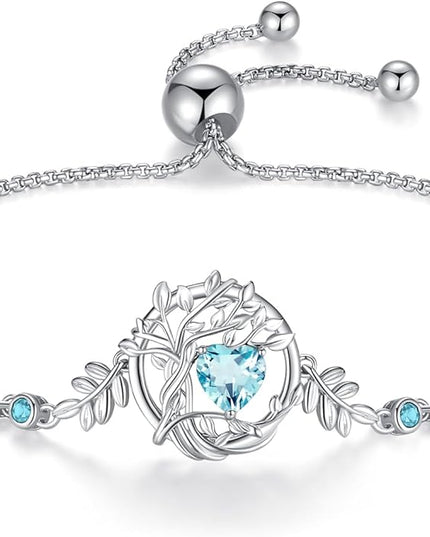 FANCIME Tree of life Birthstone Bracelet for Women Sterling Silver Tree Jewelry Birthstone Charm Bracelet Gemstone Anniversary Birthday Christmas Gifts for Wife Mom Her