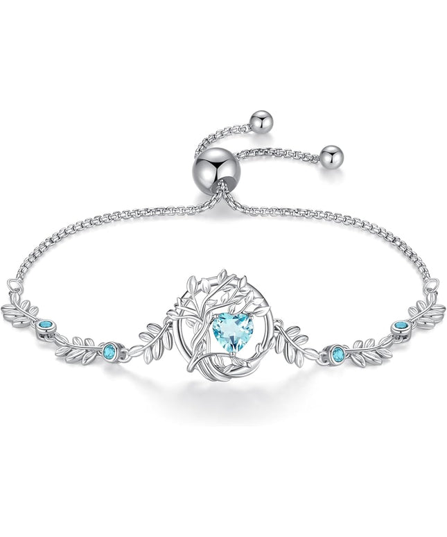 FANCIME Tree of life Birthstone Bracelet for Women Sterling Silver Tree Jewelry Birthstone Charm Bracelet Gemstone Anniversary Birthday Christmas Gifts for Wife Mom Her
