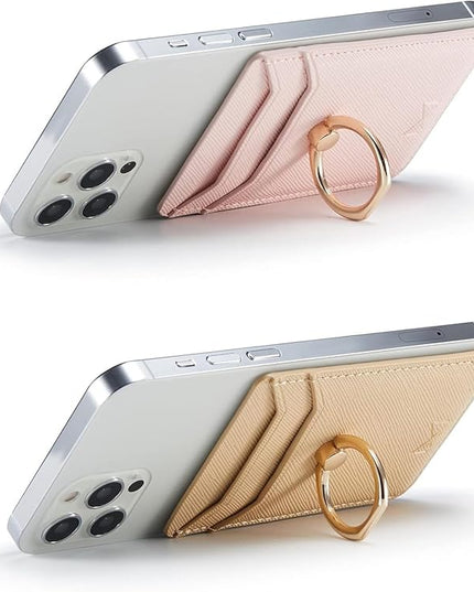 BIAJIYA Phone Card Holder RFID Leather Wallet Credit Adhesive Cell Case Stick-on Card Holder for Women and Men Back of Phone for Most of Smartphones