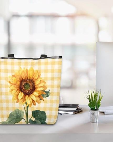 Pardick Canvas Tote Bags, Sunflower Tote Bag Eco Friendly Reusable Grocery Shopping Bagsfor Beach, Books, Women with Zipper Inner Pocket