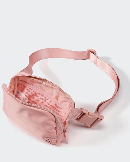 Pander Two Way Zipper Fanny Pack Nylon Everywhere Belt Bag for Women, Water Repellent Waist Packs, Crossbody Bags with Adjustable Strap (Mono Pink).