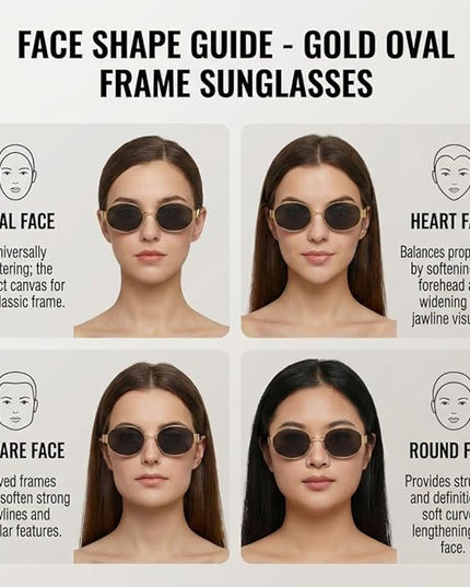 Retro Oval Sunglasses for Women Men - Trendy Gold Sun Glasses - Fashion Metal Frame Shades