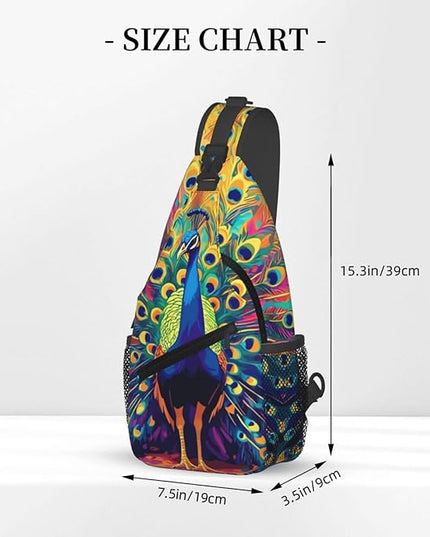 Animal Face Sling Bag Crossbody Bags Chest Bag Backpack for Travel Running and Hiking for Men Women Colorful Peacock