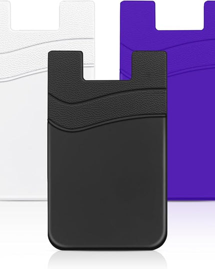 Senose Phone Wallet, 3 Pack Card Holder for Back of Phone Stick on Phone Cases Great Storage Compatible for iPhone/Android/Samsung Galaxy - Black+White+Purple