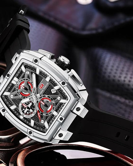 MF MINI FOCUS Men's Watch Analog Fashion Wrist Watch, Skeleton Tonneau Watch for Men with Chronograph,Ideal for Sports Enthusiasts and Daily Wear