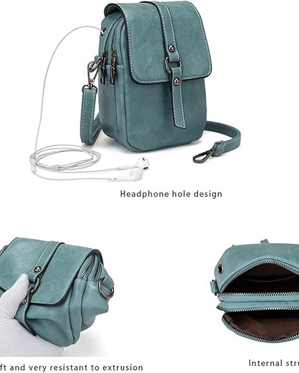 myfriday Vintage Crossbody Phone Bag for Women, Small PU Leather Shoulder Purse and Handbag with Tassel&Rivet Decoration