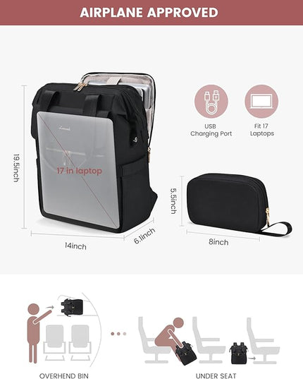 LOVEVOOK 17.3 Inch Laptop Backpack for Women, Large Capacity Travel Backpack with Organizer Bag, Waterproof Carry on Backpack Work Bag with USB Port, Teacher Nurse Backpack Purse, 2PCS