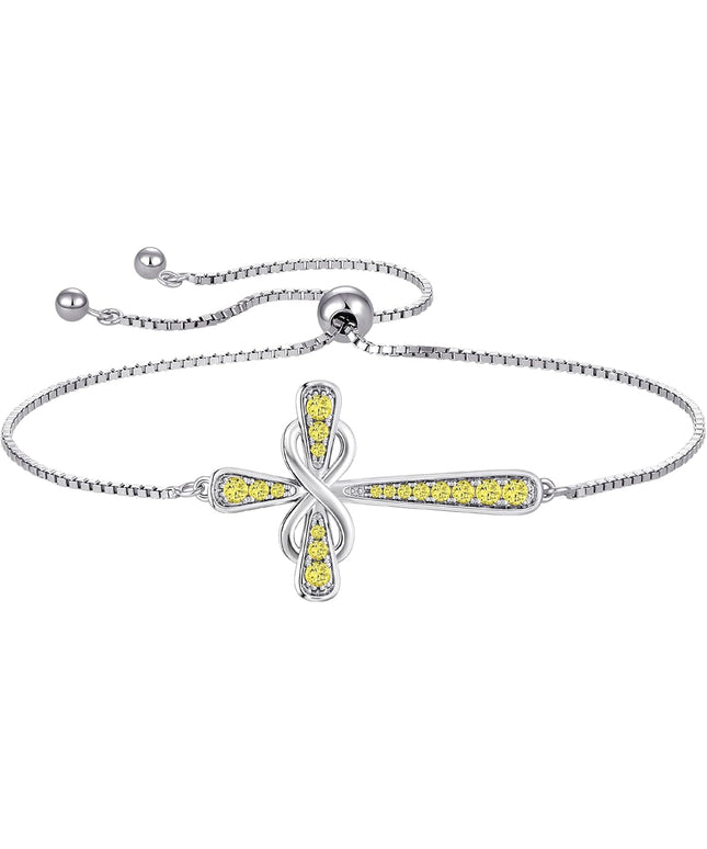 YL Cross Bracelet 925 Sterling Silver Infinity Sideways Link Bracelet Birthstone Jewelry for Women