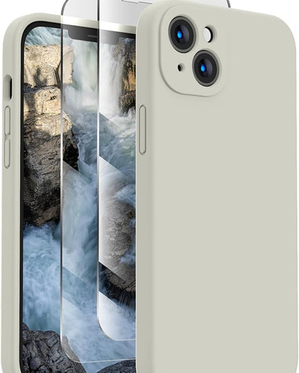 FireNova Designed for iPhone 13 Case, Silicone Upgraded [Camera Protection] Phone Case with [2 Screen Protectors], Soft Anti-Scratch Microfiber Lining Inside, 6.1 inch, Stone