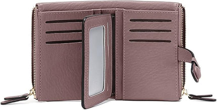 AOXONEL Women's Wallets Leather Wallets for Women Rfid Small Ladies Wallet Billfolds for Women,Trifold Mini Wallets for Women with Double Zipper Coin Pocket (Purple)