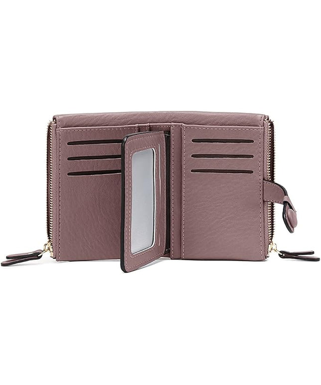 AOXONEL Women's Wallets Leather Wallets for Women Rfid Small Ladies Wallet Billfolds for Women,Trifold Mini Wallets for Women with Double Zipper Coin Pocket (Purple)