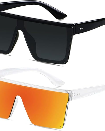 LYZOIT Square Oversized Sunglasses for Women Men Big Flat Top Fashion Shield Large UV Protection Rimless Shades