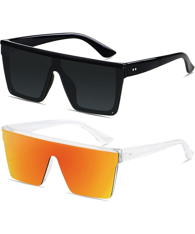 LYZOIT Square Oversized Sunglasses for Women Men Big Flat Top Fashion Shield Large UV Protection Rimless Shades