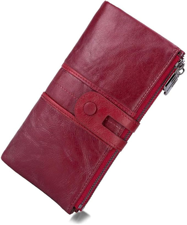 myfriday Women's RFID Blocking Genuine Leather Wallet, Bifold Long Clutch Wallet Money Clips Ladies Card Holder Purse