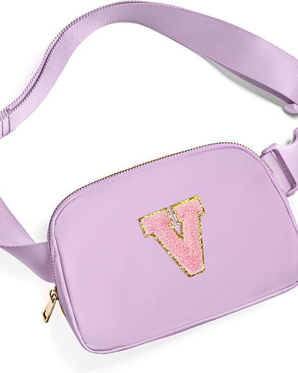 Gitus Initial Belt Bag Fanny Pack Crossbody Bag for Girls Birthday Gifts Age 8-10 Teen Girl Gifts Trend Stuff Personalized Letter Gifts for Daughter Sister (Lavender-V)