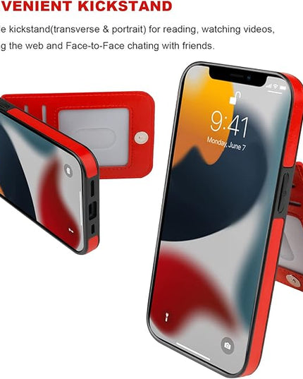 KIHUWEY Compatible with iPhone 13 Pro Max Case Wallet with Credit Card Holder, Premium Leather Magnetic Clasp Kickstand Heavy Duty Protective Cover for iPhone 13 Pro Max 6.7 Inch(Red)