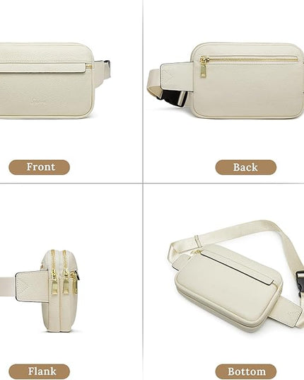 S-ZONE Fanny Packs for Women, Genuine Leather RFID Blocking Crossbody Bags Purses, Sling Waist Bag, Fashionable Chest Bag, Gifts Travel Running Adjustable Strap Men