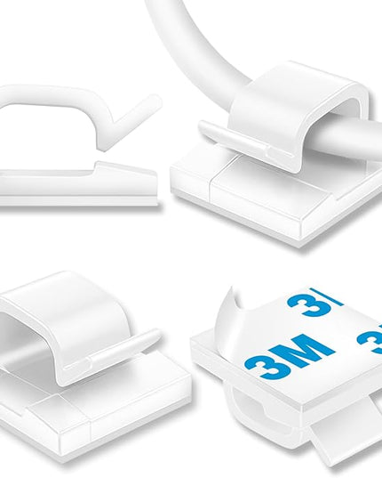 100Pcs Cable Clips, Adhesive Cable Organizer Cord Holder Wire Clip Wire Management Self Adhesive Hooks Wire Holder for Office, Home(White, 100PCS)