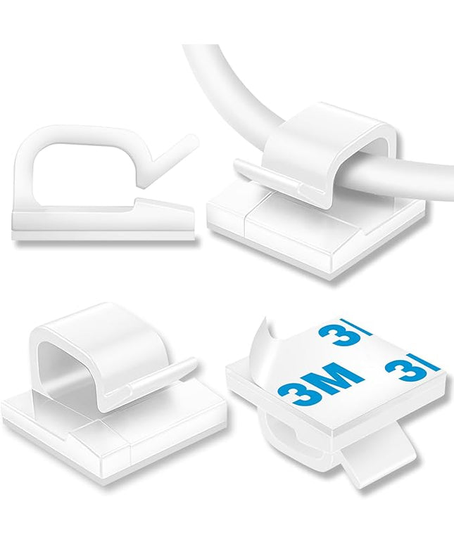 100Pcs Cable Clips, Adhesive Cable Organizer Cord Holder Wire Clip Wire Management Self Adhesive Hooks Wire Holder for Office, Home(White, 100PCS)