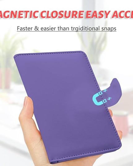 Passport Holder, Travel Wallet Cover with Pen Loop | Cute RFID Blocking Leather Case with Magnetic Closure for Travel Essentials-Purple
